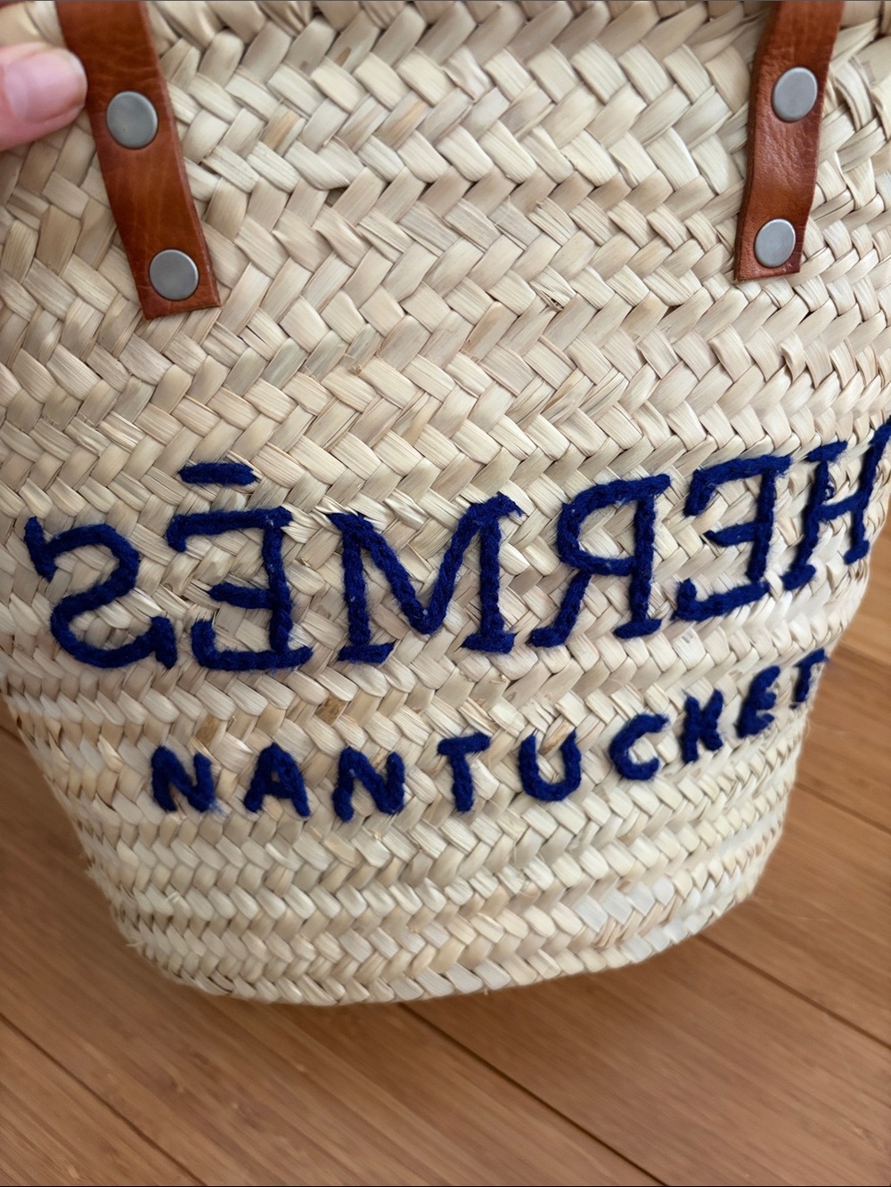 Hermes Nantucket Straw Tote - Blue Embroidered Accent